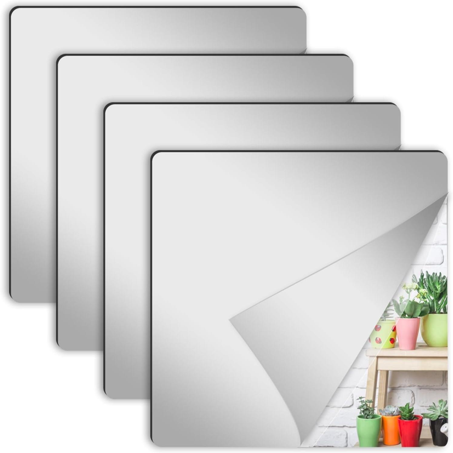 Home Gym Options - 4 stuks acryl spiegelwandstickers vierkante zelfklevende