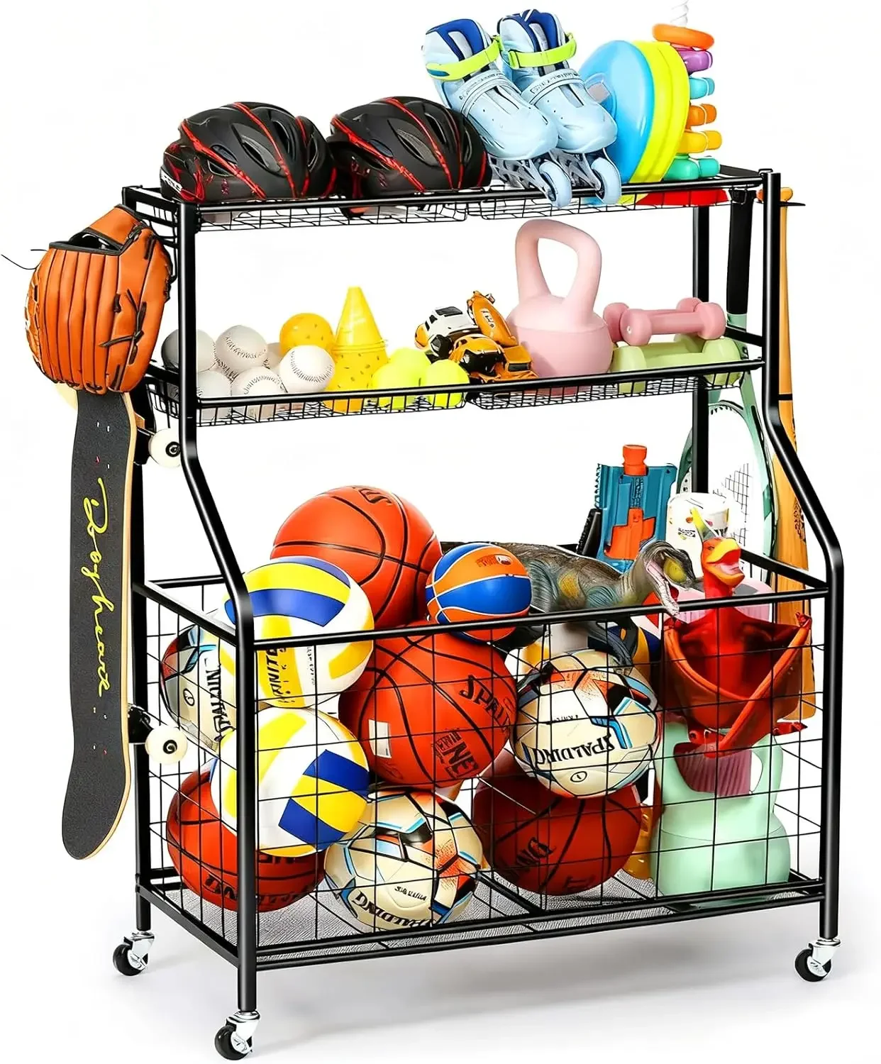 Home Gym In Garage - Stalen basketbalrek organisator opslag bal bat